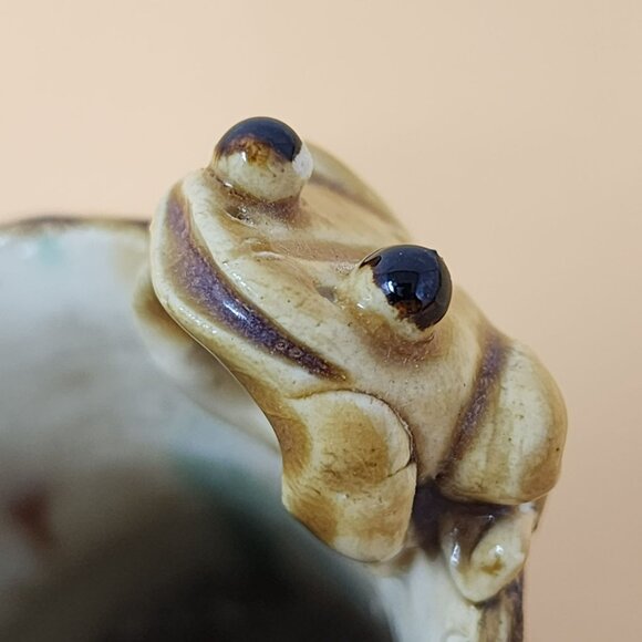 Vintage Majolica Style Ceramic Frog Tree Stump Art Pottery Planter - Picture 7 of 11